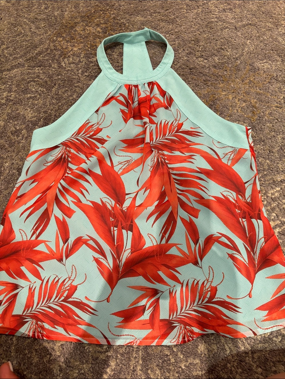 H&M Mint Halter Top with Bright Red Tropical Print in 8